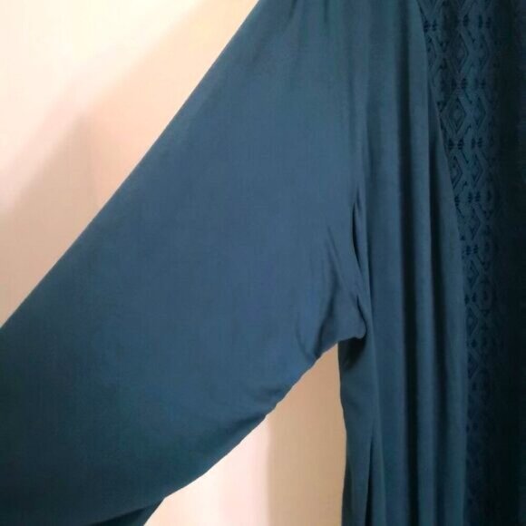 Torrid Super Soft  3/4 Sleeve Lace Trim Open Front Duster Cardigan Teal Green 3X - Picture 3 of 6